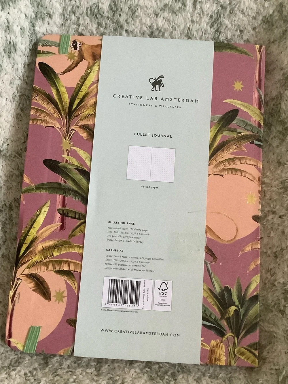 Tropical Monkeys Palm Trees Journal Notebook Bullet Journal NWT 176 dotted pages